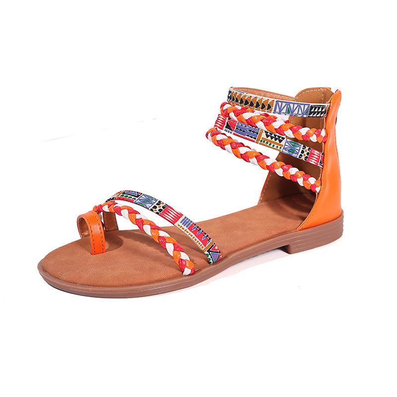 Ethnic Style Flat Sandals Clip Toe Weave-straped