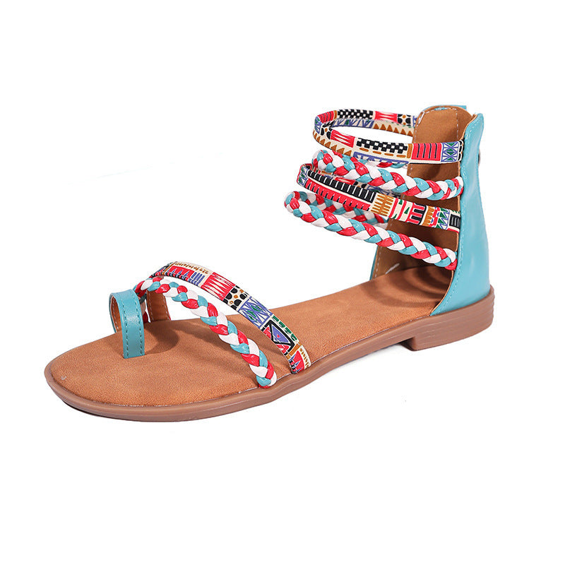 Ethnic Style Flat Sandals Clip Toe Weave-straped