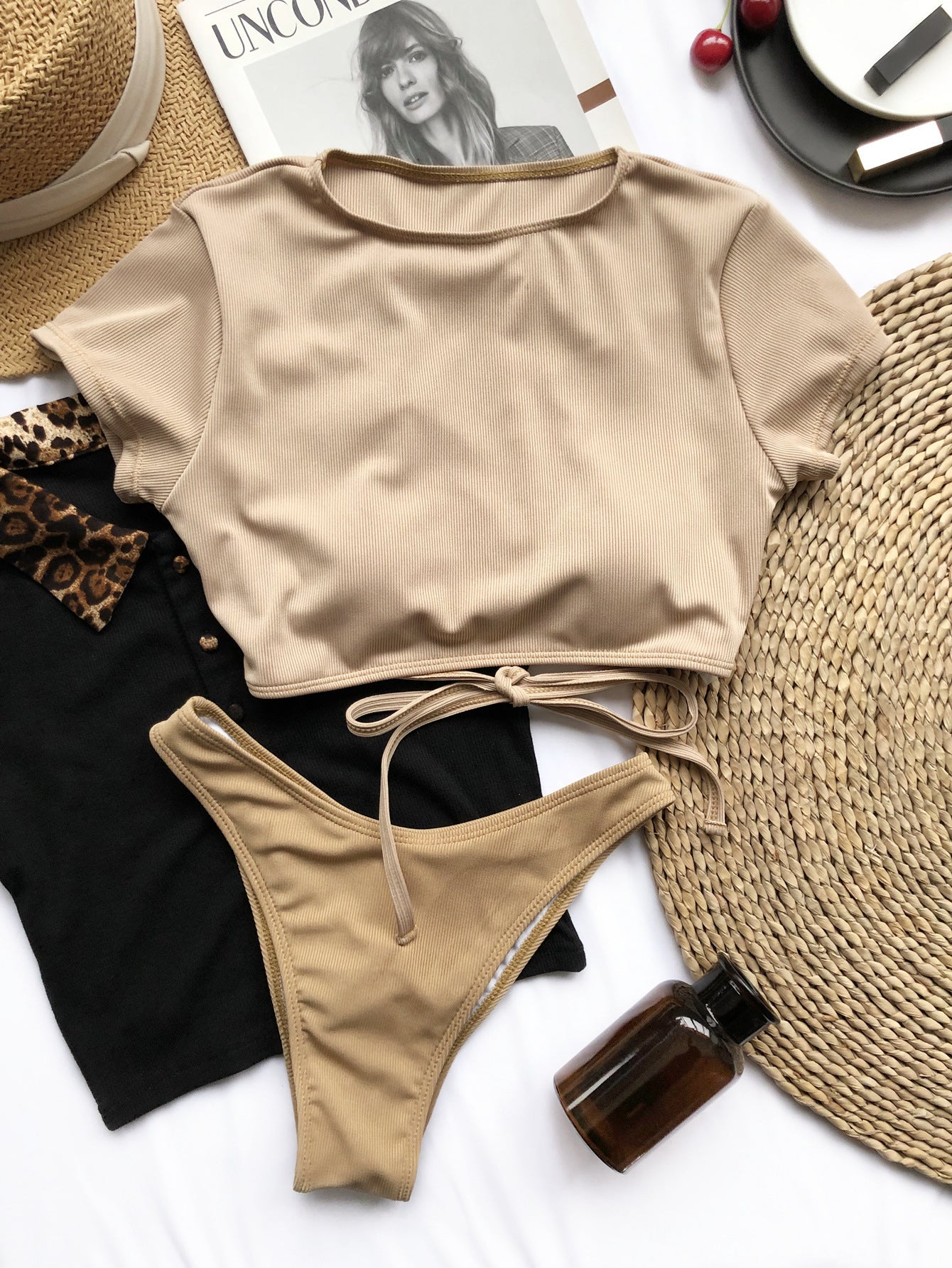 Fashion Solid Bikini Backless Swimsuit_