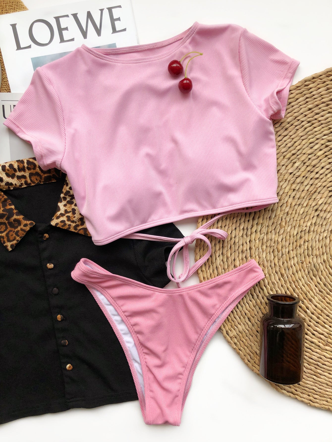 Fashion Solid Bikini Backless Swimsuit_