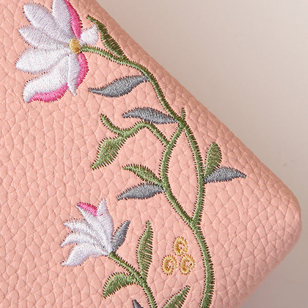 Flower Embroidery Phone Bag With Lock Buckle