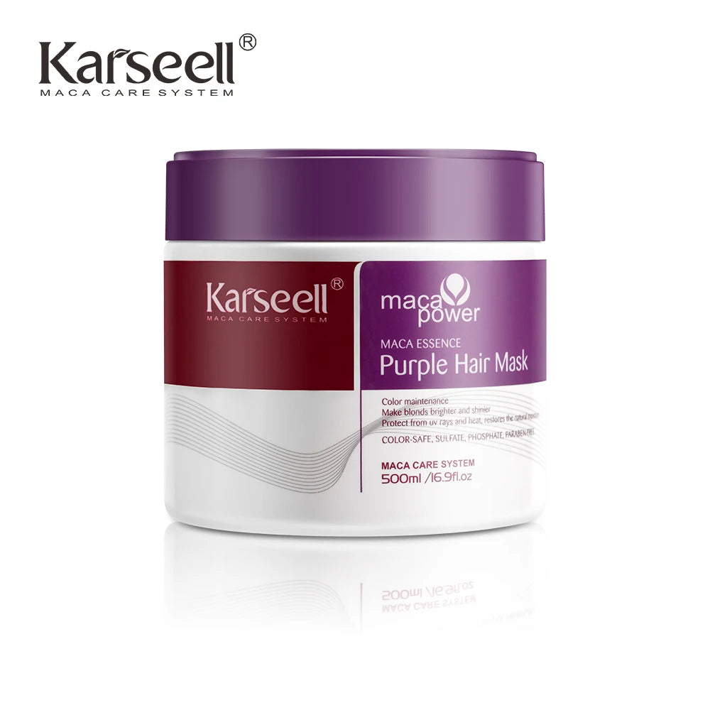 Karseell maca power purple hair mask jar on a white background
