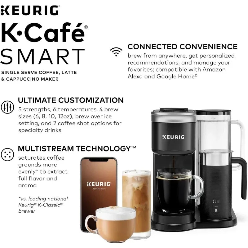 Keurig K-Café Smart coffee maker with features listed on a white background