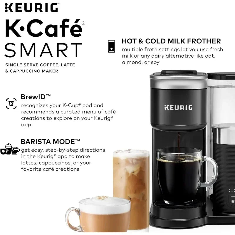 Keurig K-Café Smart coffee maker with features listed on a white background