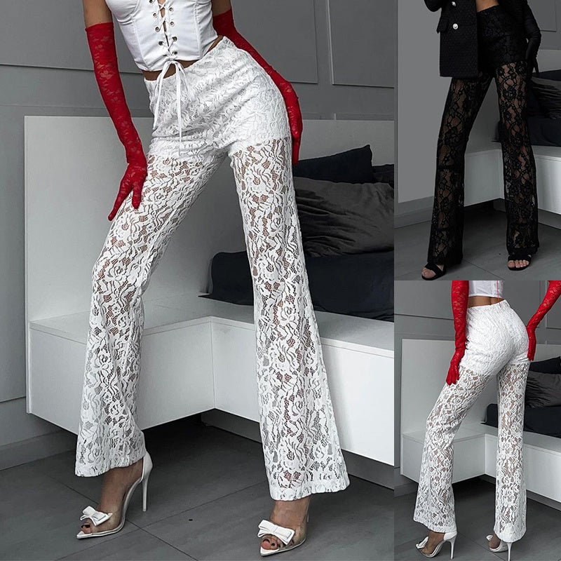 Lace Straight Trousers Fashion High Waist