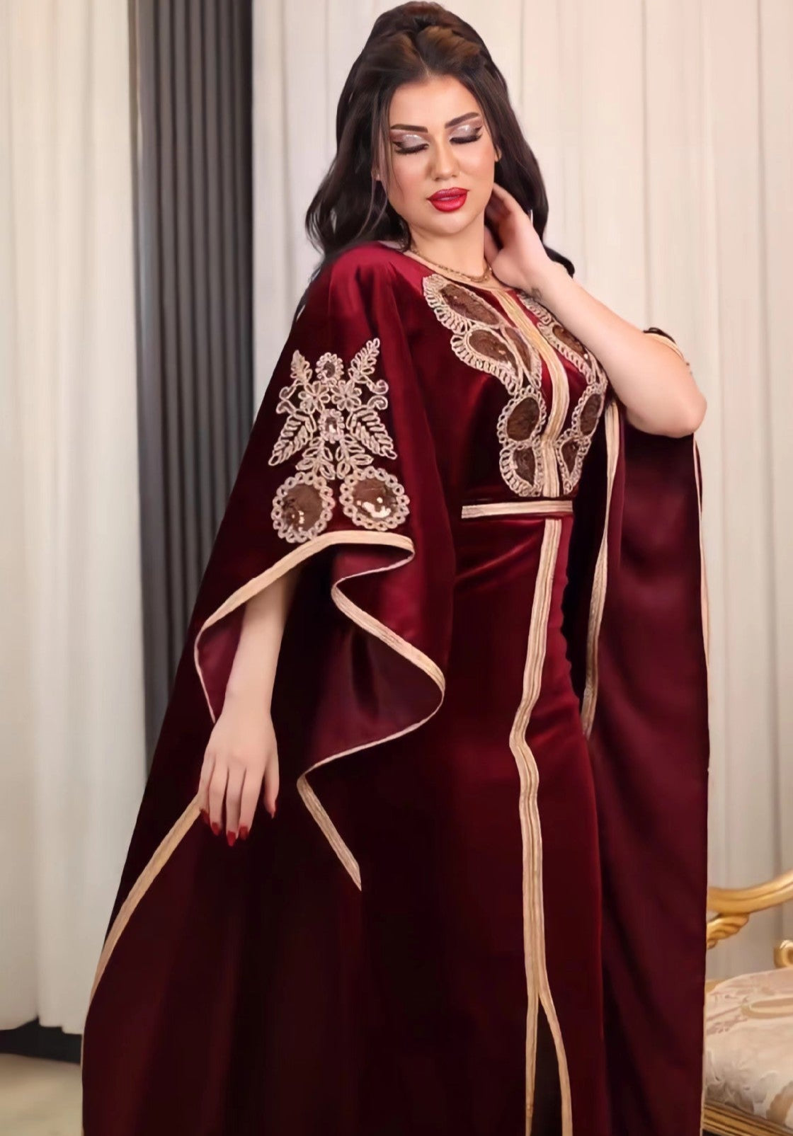 Middle East Arabic Sequined Gold Velvet Dress