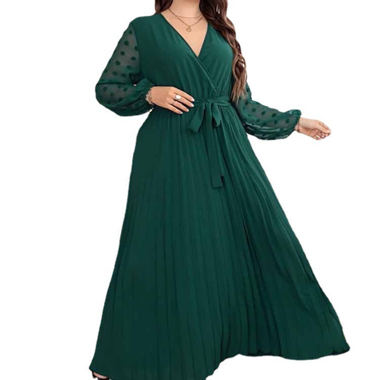 Middle East Large Size Solid Color Elastic Waist Dress