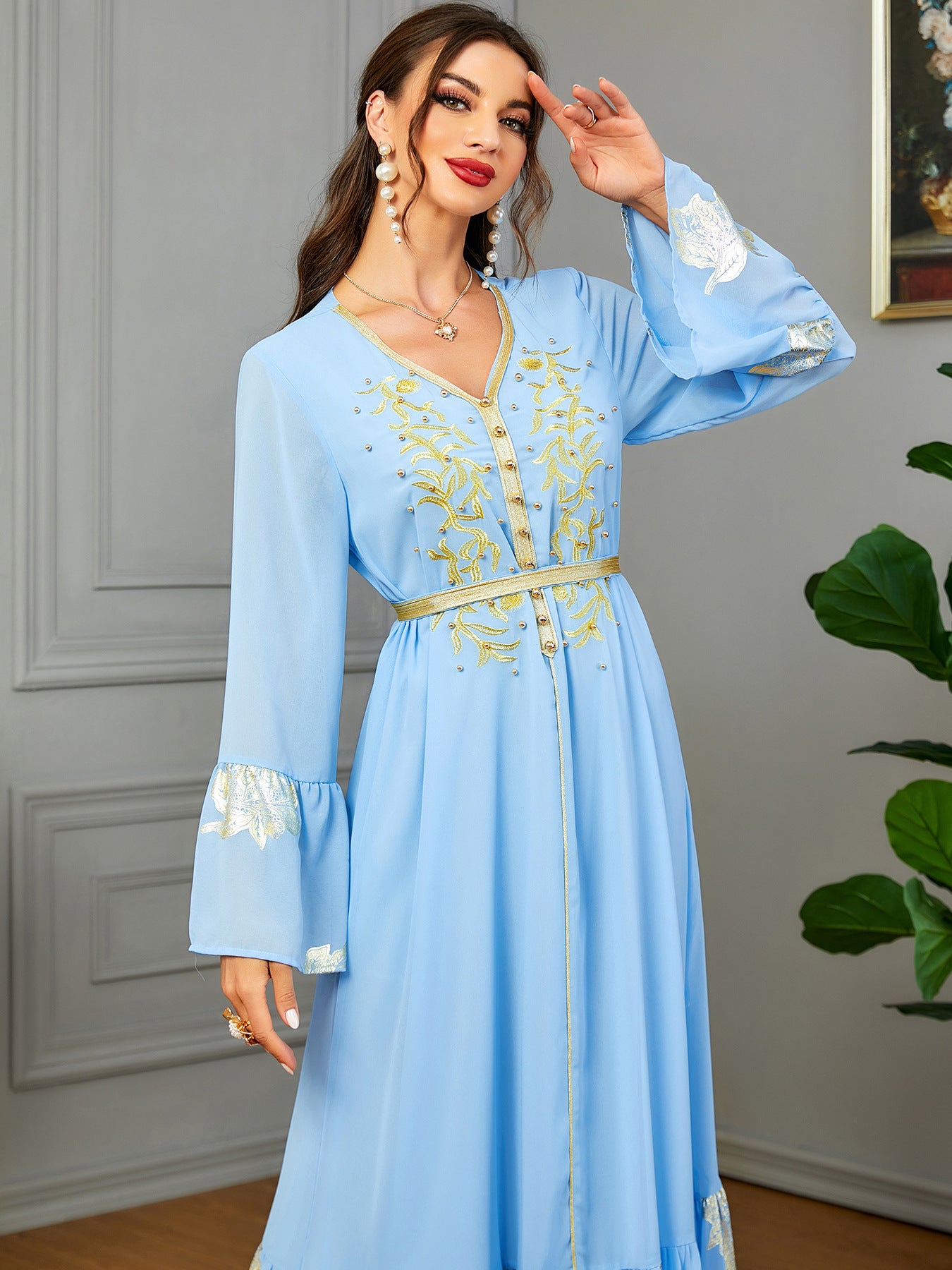 Middle East Muslim Women's Dress With Belt