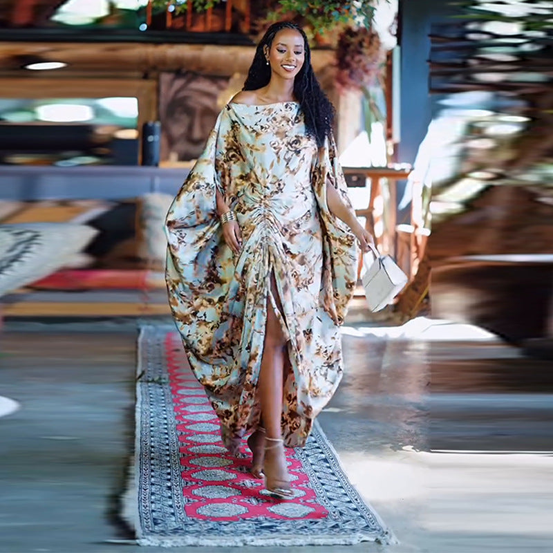 Middle East Split Irregular Pattern Print Loose Dress