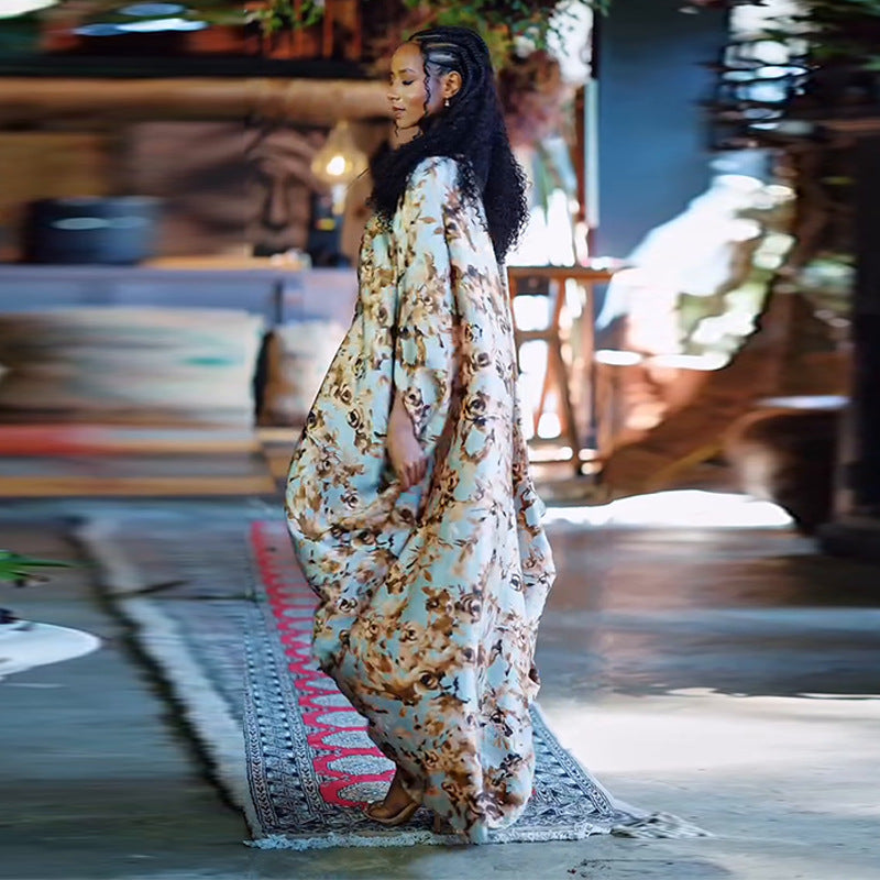 Middle East Split Irregular Pattern Print Loose Dress