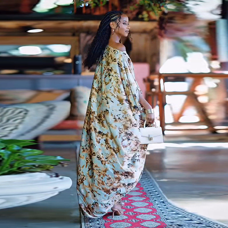 Middle East Split Irregular Pattern Print Loose Dress