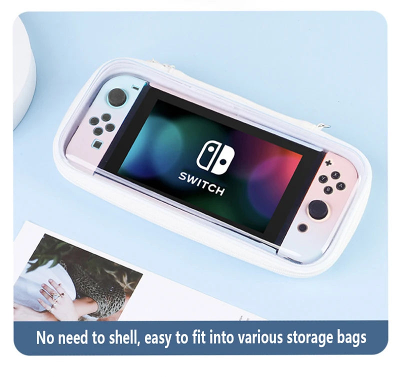 Nintendo Switch console in a protective case on a light blue background