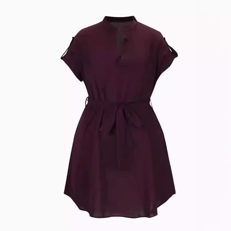 Short Sleeve Dress With Belt Summer Yazijico™