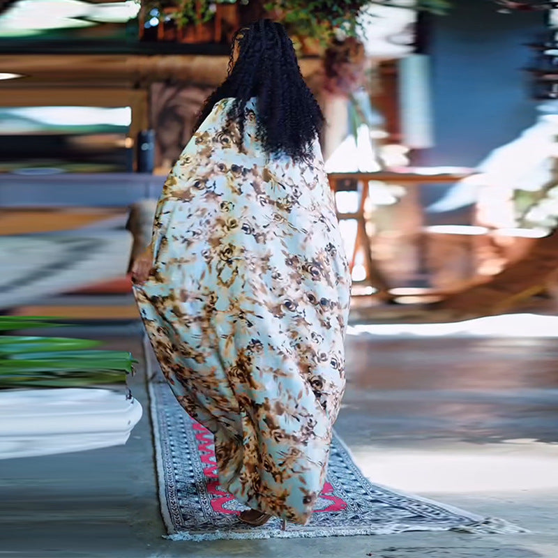 Middle East Split Irregular Pattern Print Loose Dress | Yazijico™