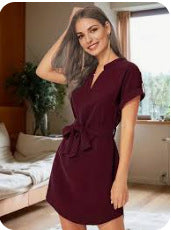 Short Sleeve Dress With Belt Summer Yazijico™