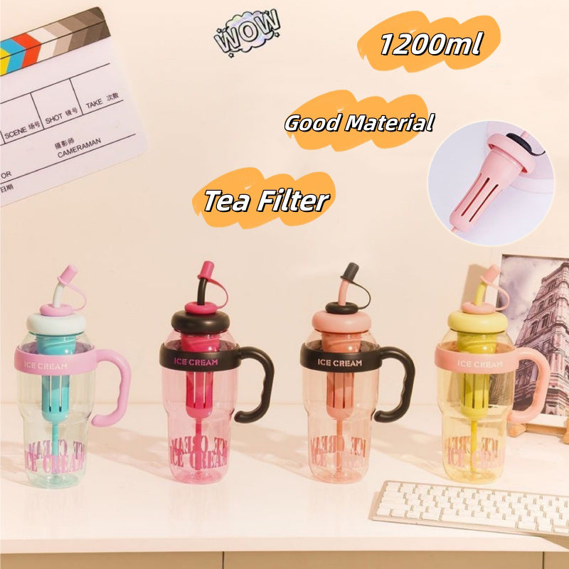 Plastic Water Bottle With Straw Cartoon Cup