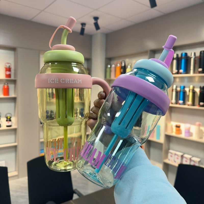 Plastic Water Bottle With Straw Cartoon Cup
