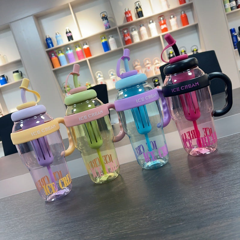 Plastic Water Bottle With Straw Cartoon Cup