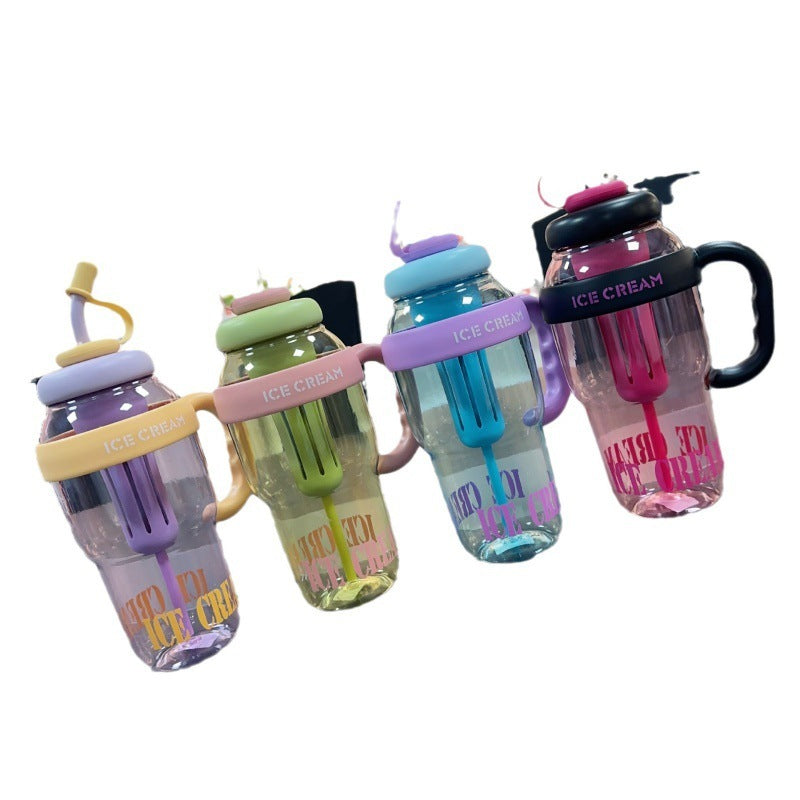 Plastic Water Bottle With Straw Cartoon Cup