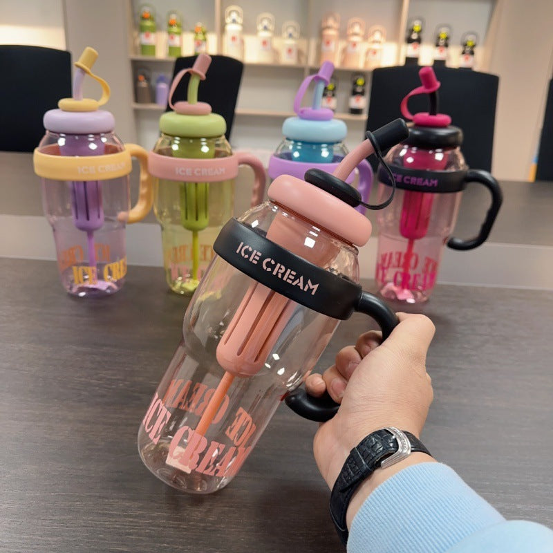 Plastic Water Bottle With Straw Cartoon Cup