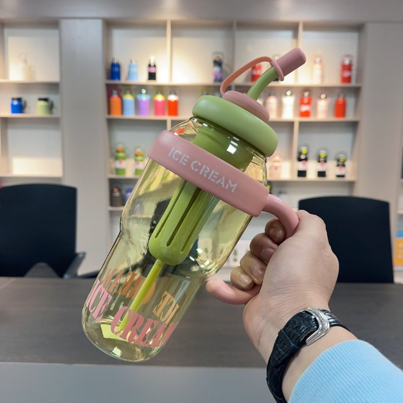 Plastic Water Bottle With Straw Cartoon Cup