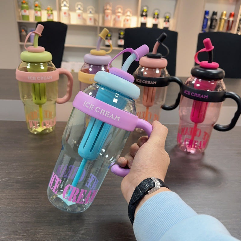 Plastic Water Bottle With Straw Cartoon Cup