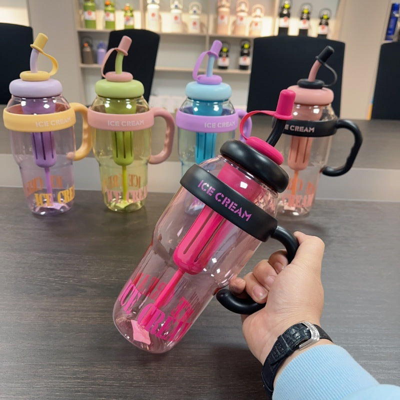 Plastic Water Bottle With Straw Cartoon Cup