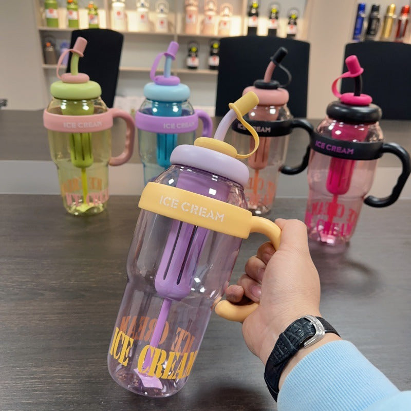 Plastic Water Bottle With Straw Cartoon Cup