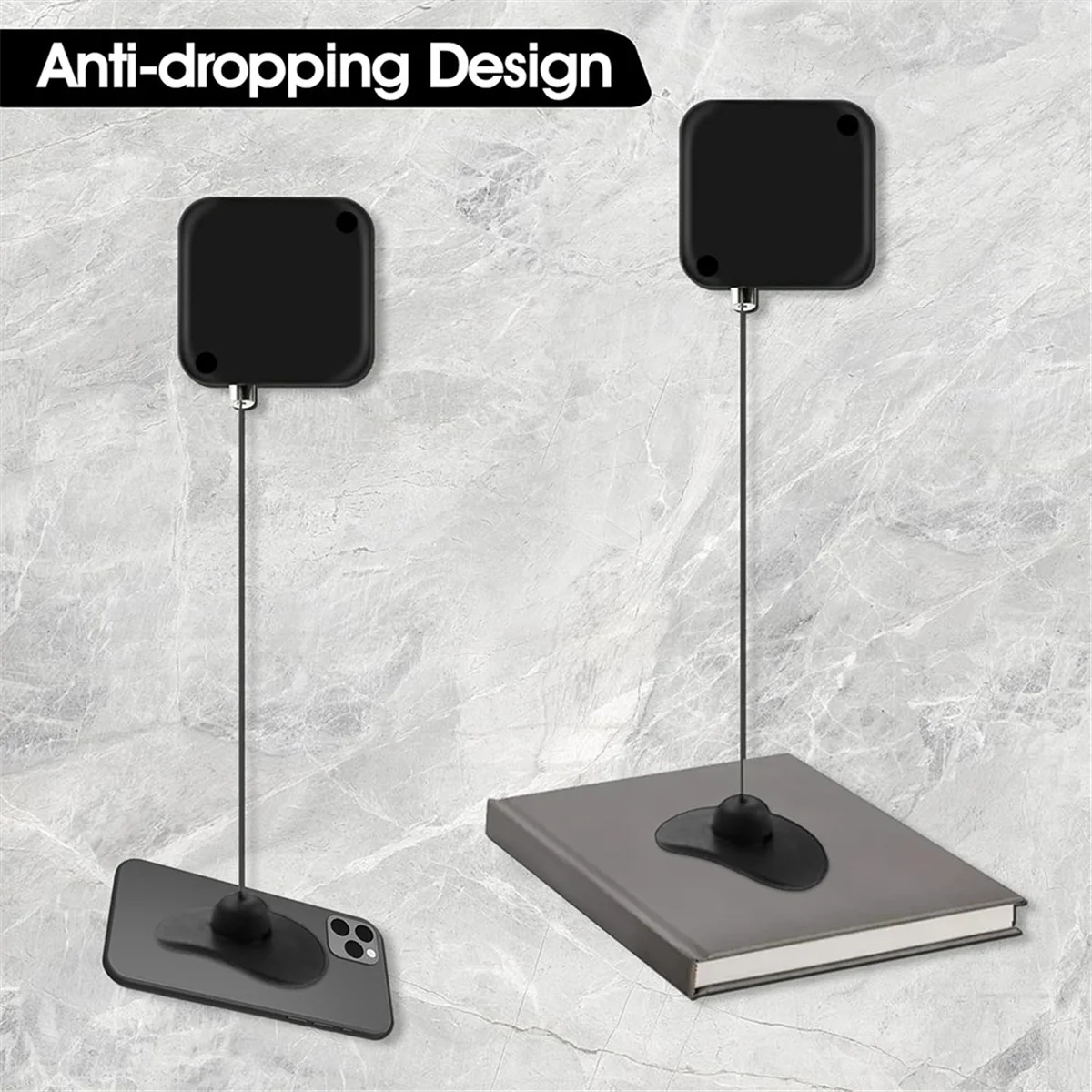 Anti-dropping design product with phone holder on a gray textured background