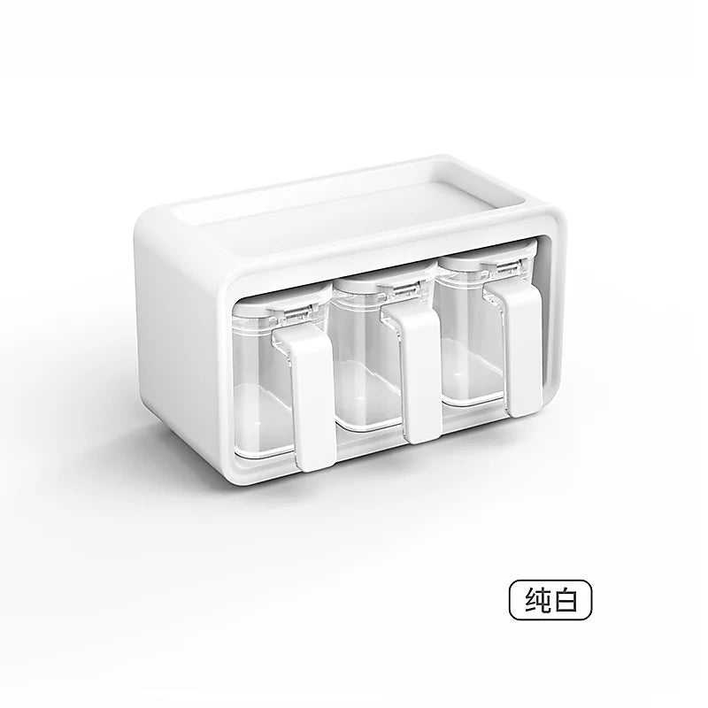 Kitchen Organizer Spice Jars Salt Shaker Boxes with Spoon Wall Mouted Kitchen Accessories