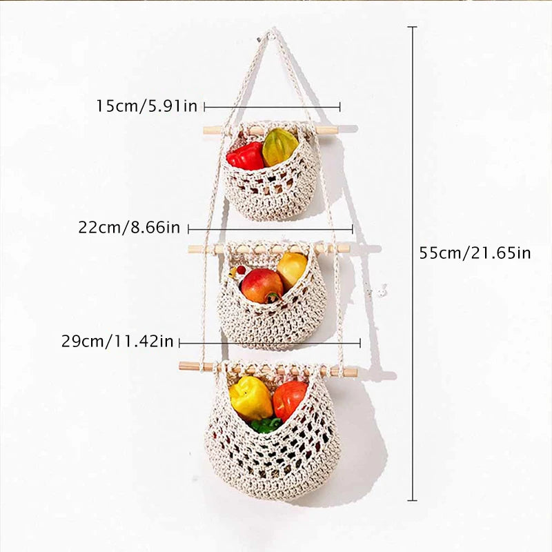 16 Sizes Hanging Hand Woven Basket Kitchen Vegetable | Yazijico™