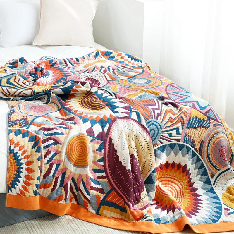 Cotton Blanket Spring Autumn Blankets Gauze Chic Bedspread  | Yazijico™