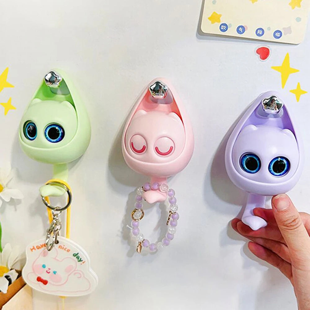 Home Cartoon Creative Cat Hook Cute Macaron Blinking Eyes Punch Free Traceless Hook Coat Hat Sundry Storage Hook
