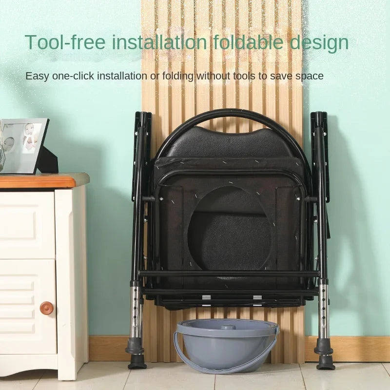 Foldable Toilet Seat Chair Adjustable Soft Adult Commode Portable Heavy Duty For Elderly Pregnant Removable No-Slip Feet