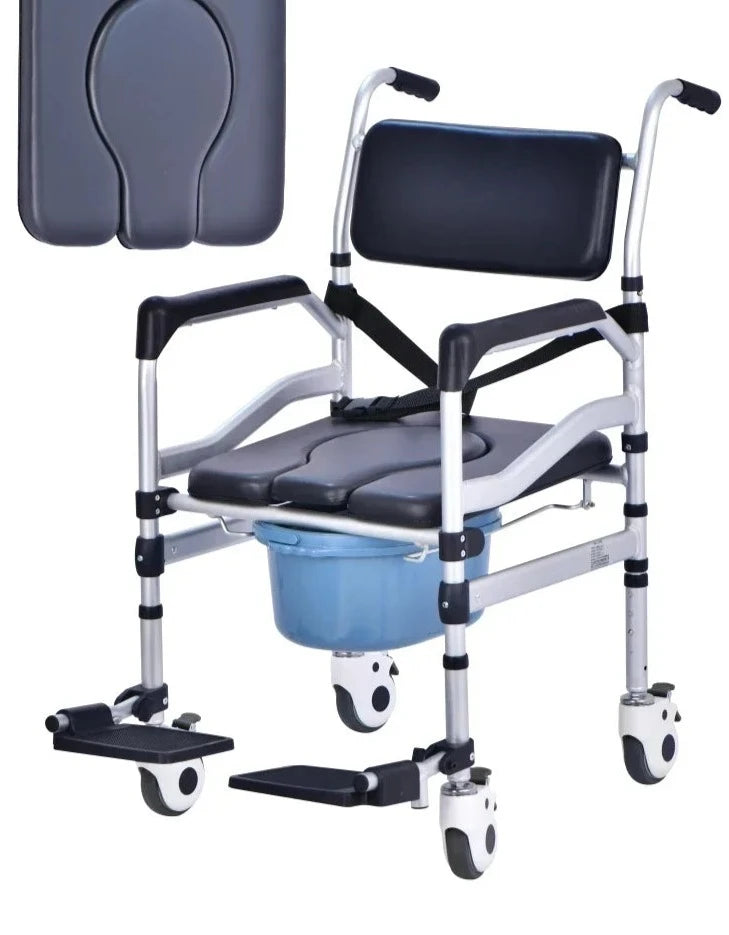 Toilet Chair Hand Pushed Elderly Bathroom Mobile Lavatory Seat For Disabled Patients Adjustable Height Washroom