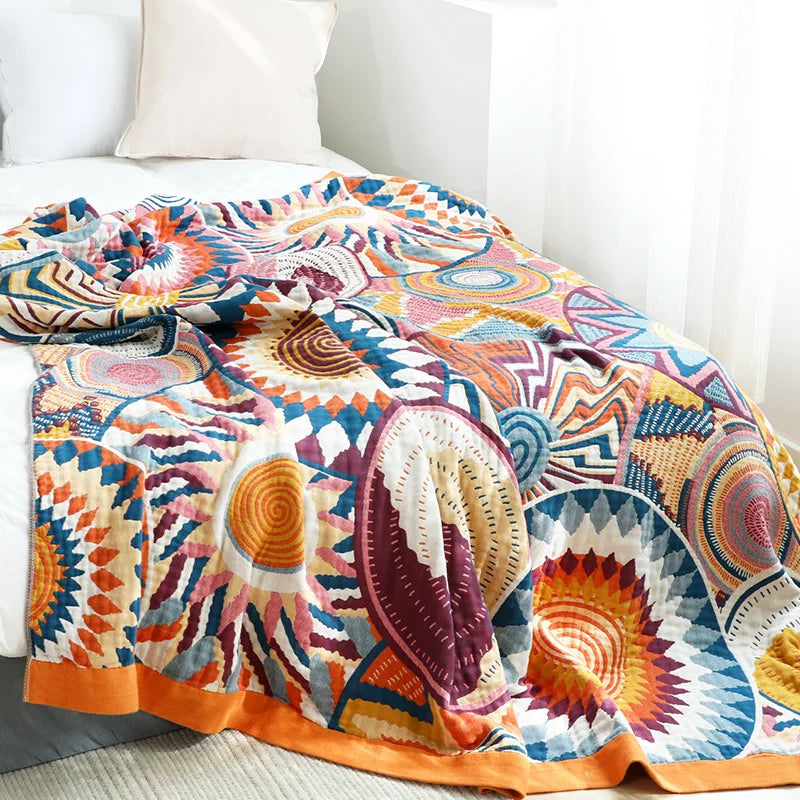 Cotton Blanket Spring Autumn Blankets Gauze Chic Bedspread  | Yazijico™