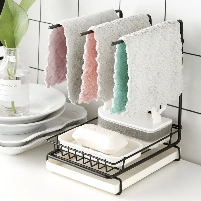 Organizer with Multipurpose Rag Rack Sponge Holder Dishcloth Soap Drain Storage Hand Towel Hang