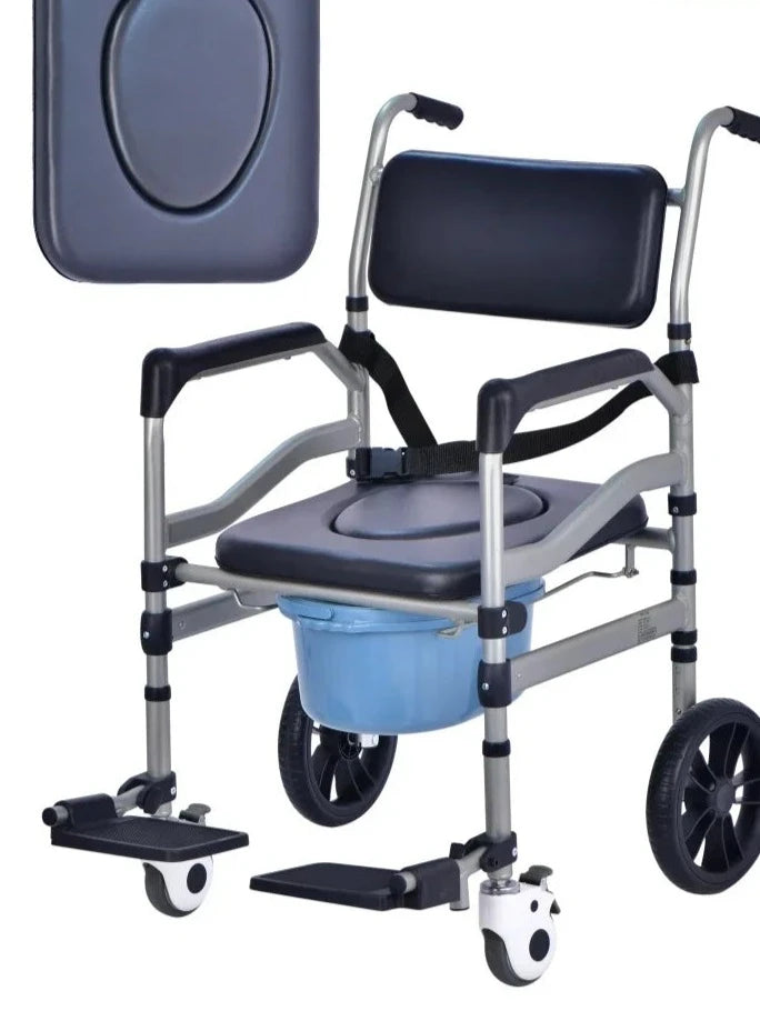 Toilet Chair Hand Pushed Elderly Bathroom Mobile Lavatory Seat For Disabled Patients Adjustable Height Washroom