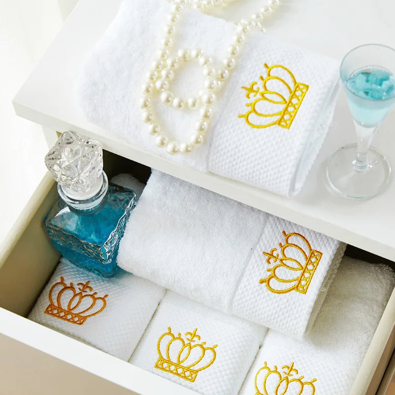 Bath Towel Embroidered Crown White Hotel Towels | Yazijico™