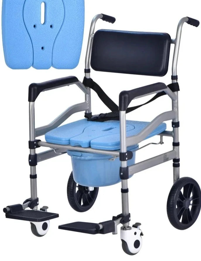 Toilet Chair Hand Pushed Elderly Bathroom Mobile Lavatory Seat For Disabled Patients Adjustable Height Washroom