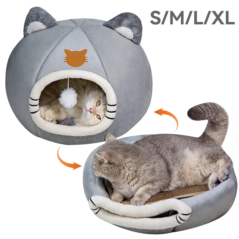 Cute Winter Long Plush Pet Cat Bed Round | Yazijico™