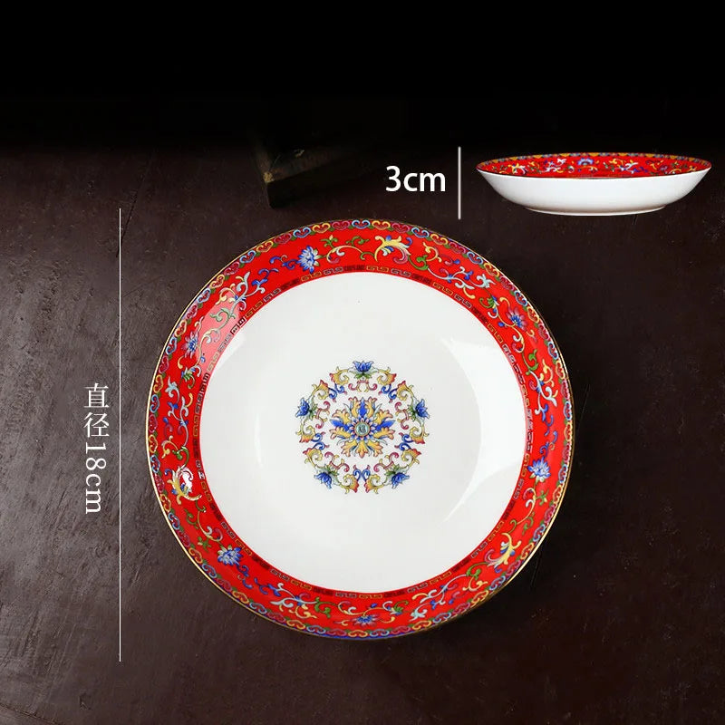 Creative Enamel Colored Ceramic Dinner Plate Set Chinese