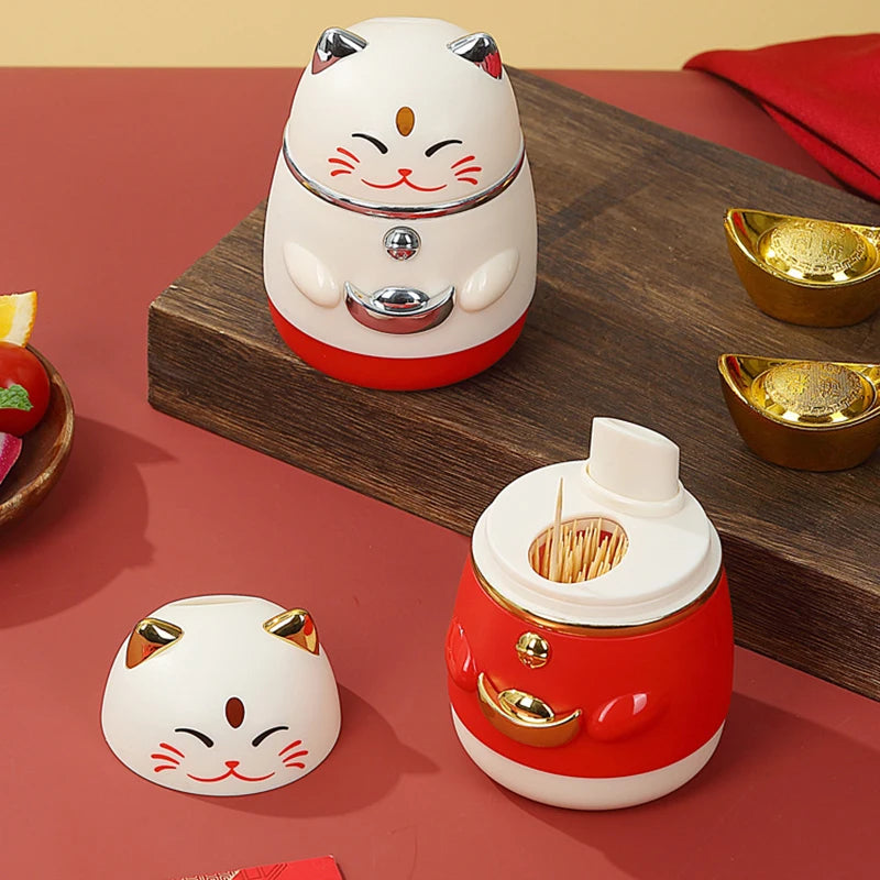 Toothpick Box Lucky Cat Shape Push-type Automatic Pops Up  | Yazijico™
