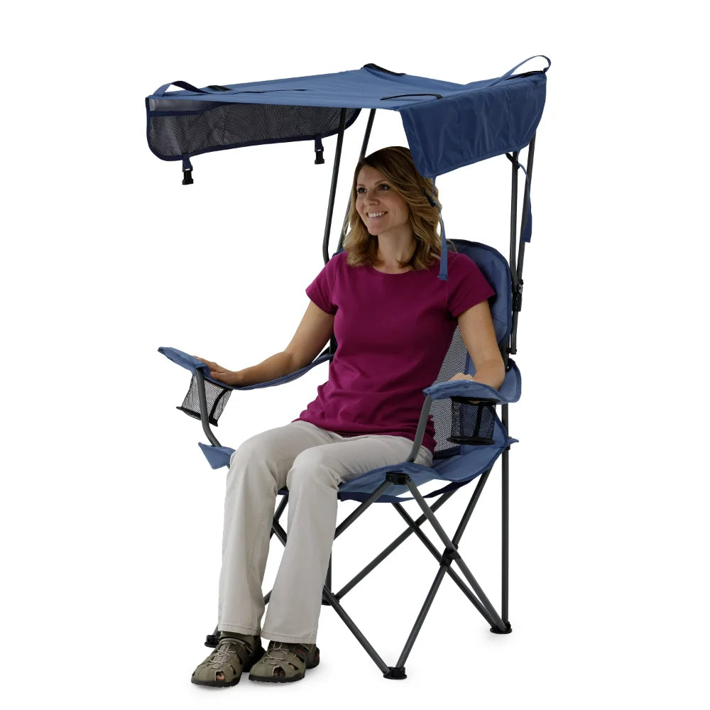 Sand Island Shaded Canopy Camping Chair with Cup Holders Outdoor Portable Foldable Chair