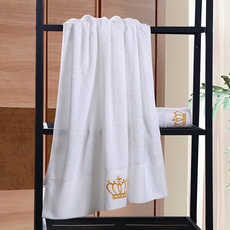 Bath Towel Embroidered Crown White Hotel Towels | Yazijico™