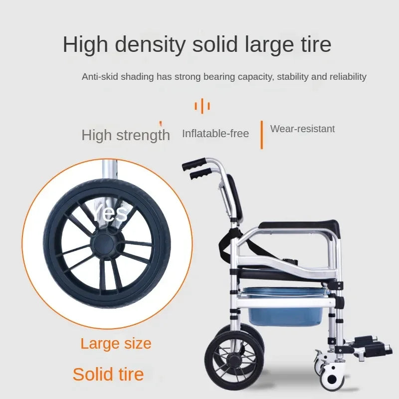 Toilet Chair Hand Pushed Elderly Bathroom Mobile Lavatory Seat For Disabled Patients Adjustable Height Washroom