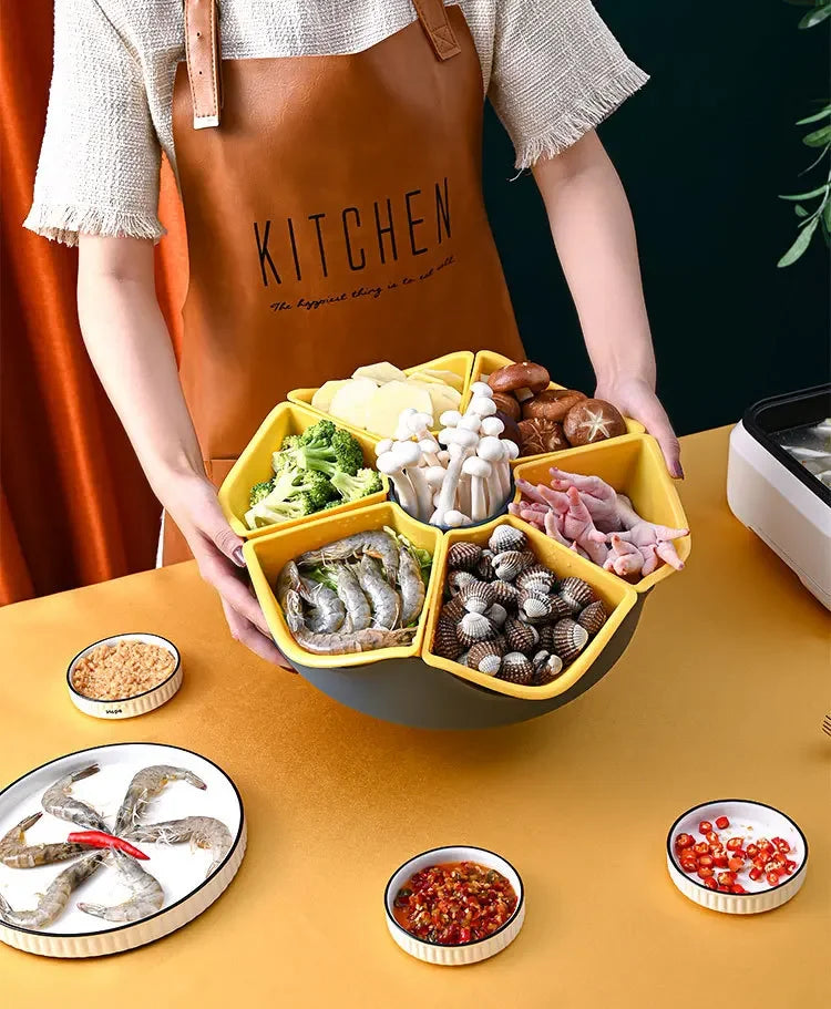 Rotatable 7-grid Hot Pot Drain Basket Double Layered  | Yazijico™