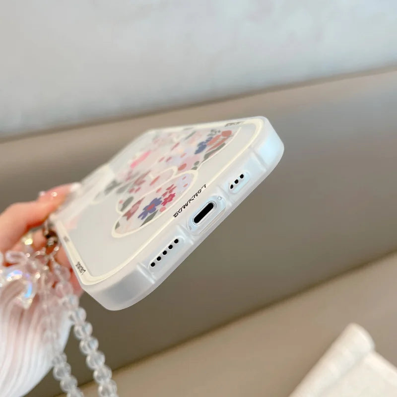 Cover Phone Bear Ear Flower Hang Chain Clear | Yazijico™