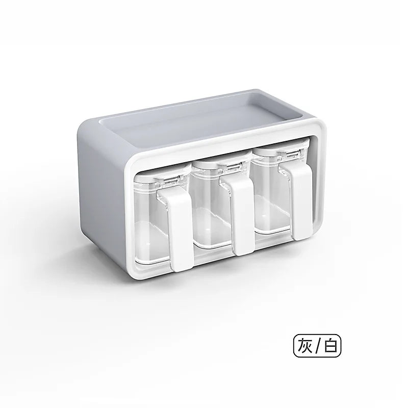 Kitchen Organizer Spice Jars Salt Shaker Boxes with Spoon Wall Mouted Kitchen Accessories