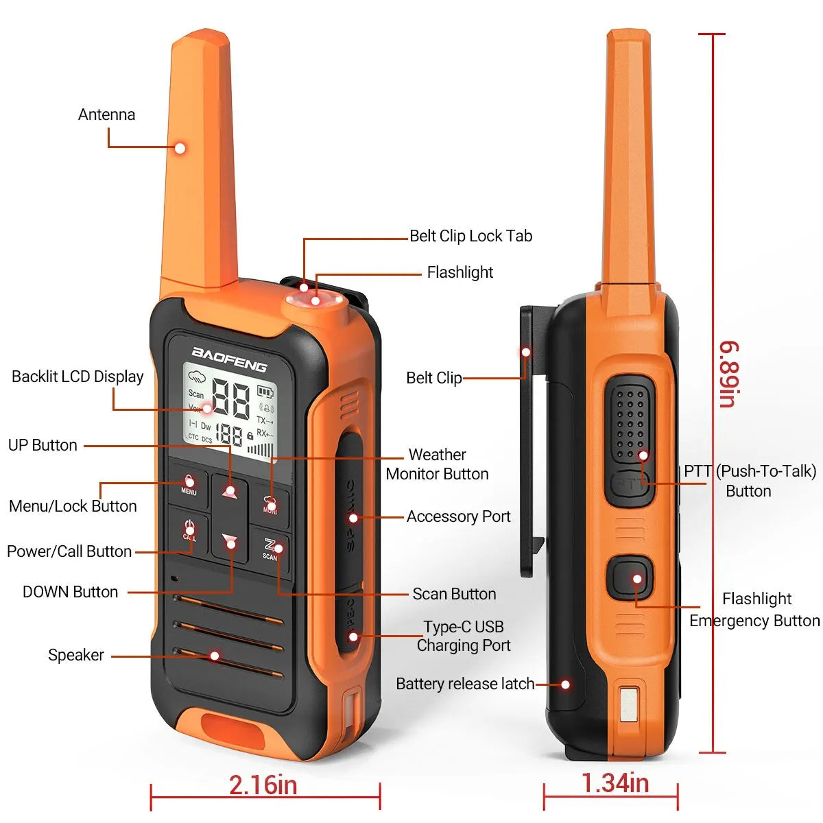 Yazijico™ 2pcs Baofeng F22 Mini Walkie Talkie PMR FRS - Yazijico™